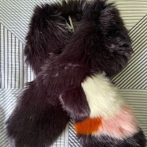 Ann Taylor Faux Fur stole NWT NAVY/PINK/ORANGE
